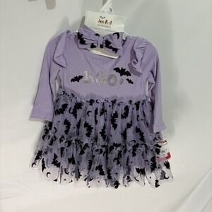 Joyful Moments Halloween Dress and Headband Set Purple Bat Boo 12 Months NEW